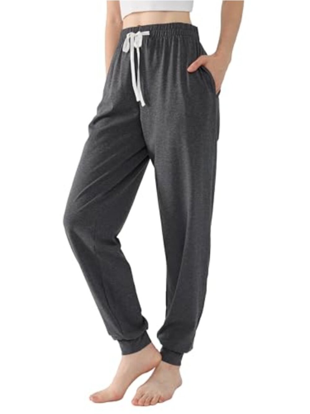 Women's Cotton Jogger Sweatpants with Pockets - Mid Rise, Cuffed